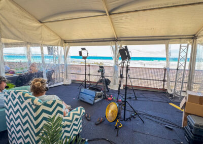 WSL event called Usha Cup filming live surfing. commentators occy talking